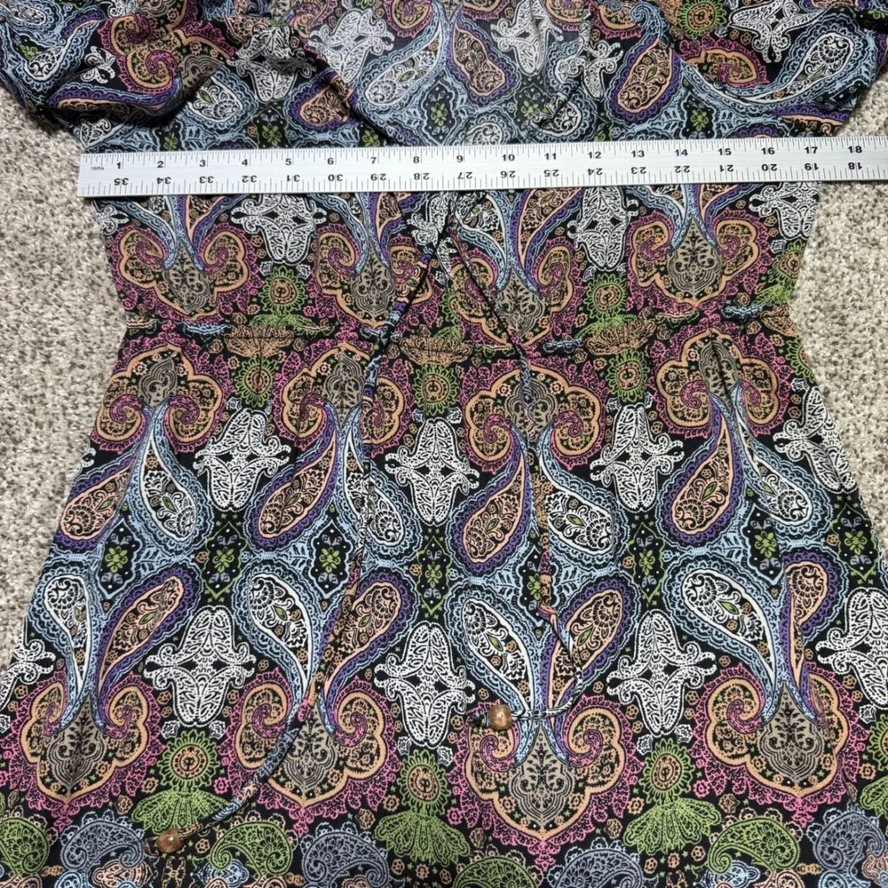 Earthbound Trading Co V Neck Lantern Sleeve Mini Dress Paisley Print Boho size S